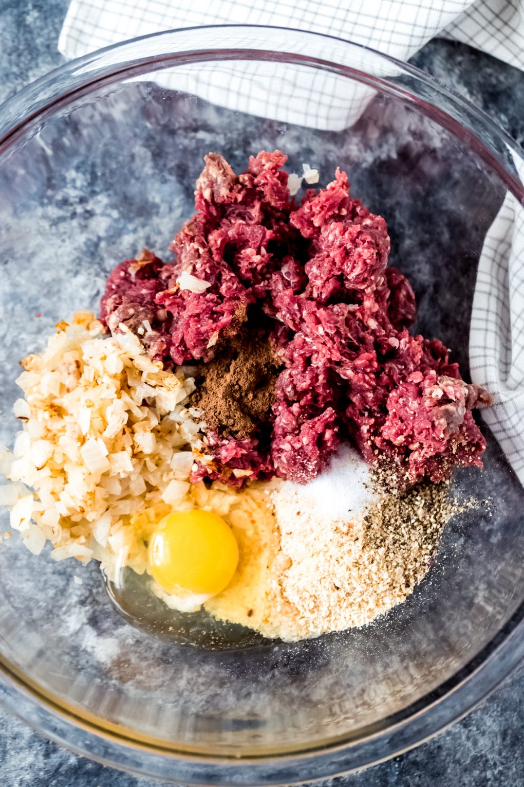 ingredients in a bowl to make elk swedish meatballs
