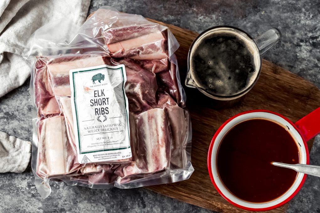 ingredients to make beer-braised BBQ elk short ribs