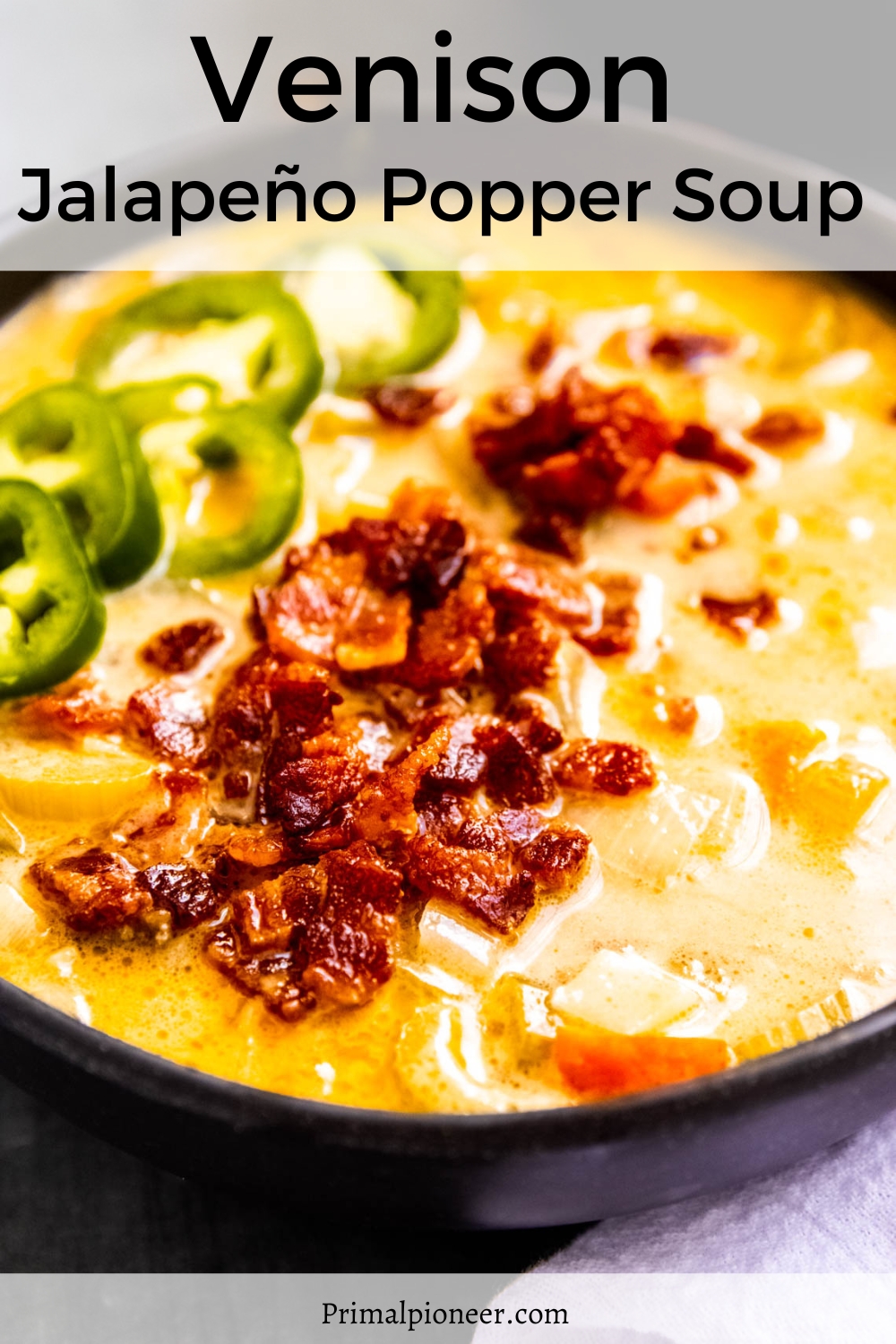 a bowl of venison jalapeño popper soup