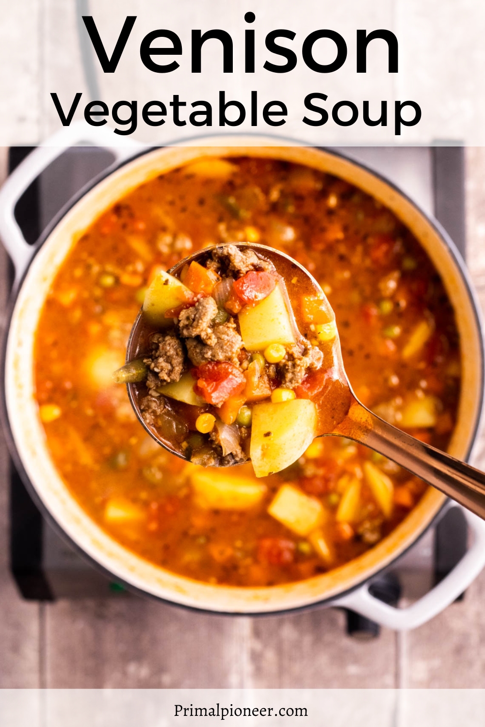 a pot of venison vegetable soup