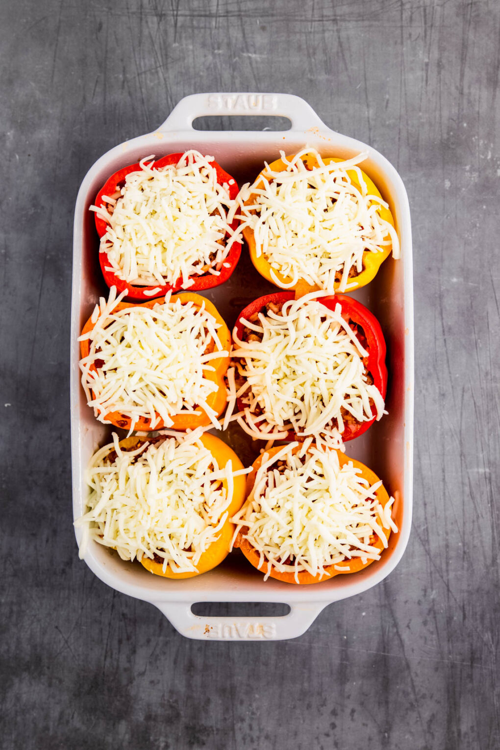 Venison bell peppers topped with white cheese