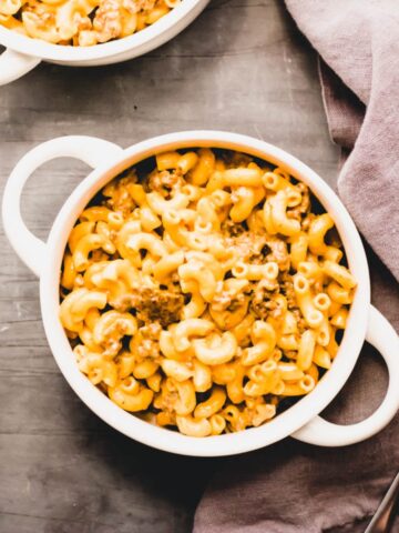 a bowl of venison mac and cheese