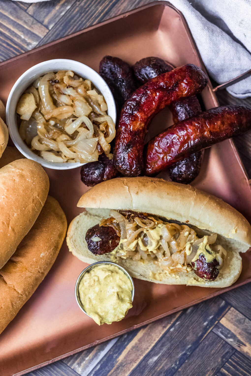 a platter of traeger smoked brats